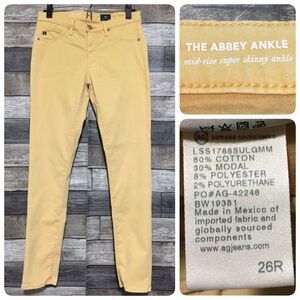 Ag The Abbey Ankle Mid Rise Super Skinny Pants Women’s 26R Yellow (Inseam 28)